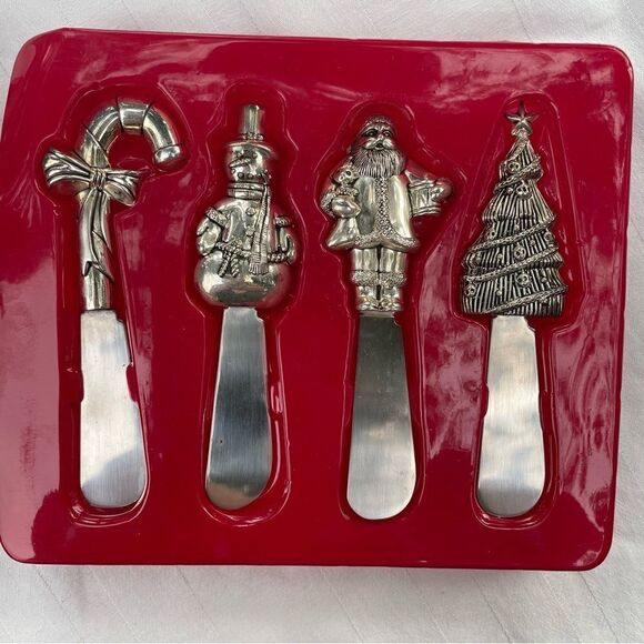 WALLACE silversmiths 4 Christmas spreaders Santa snowman candy cane tree - Picture 7 of 11